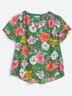 Les Serein Green Floral Short-Sleeve Blouse Size 1X